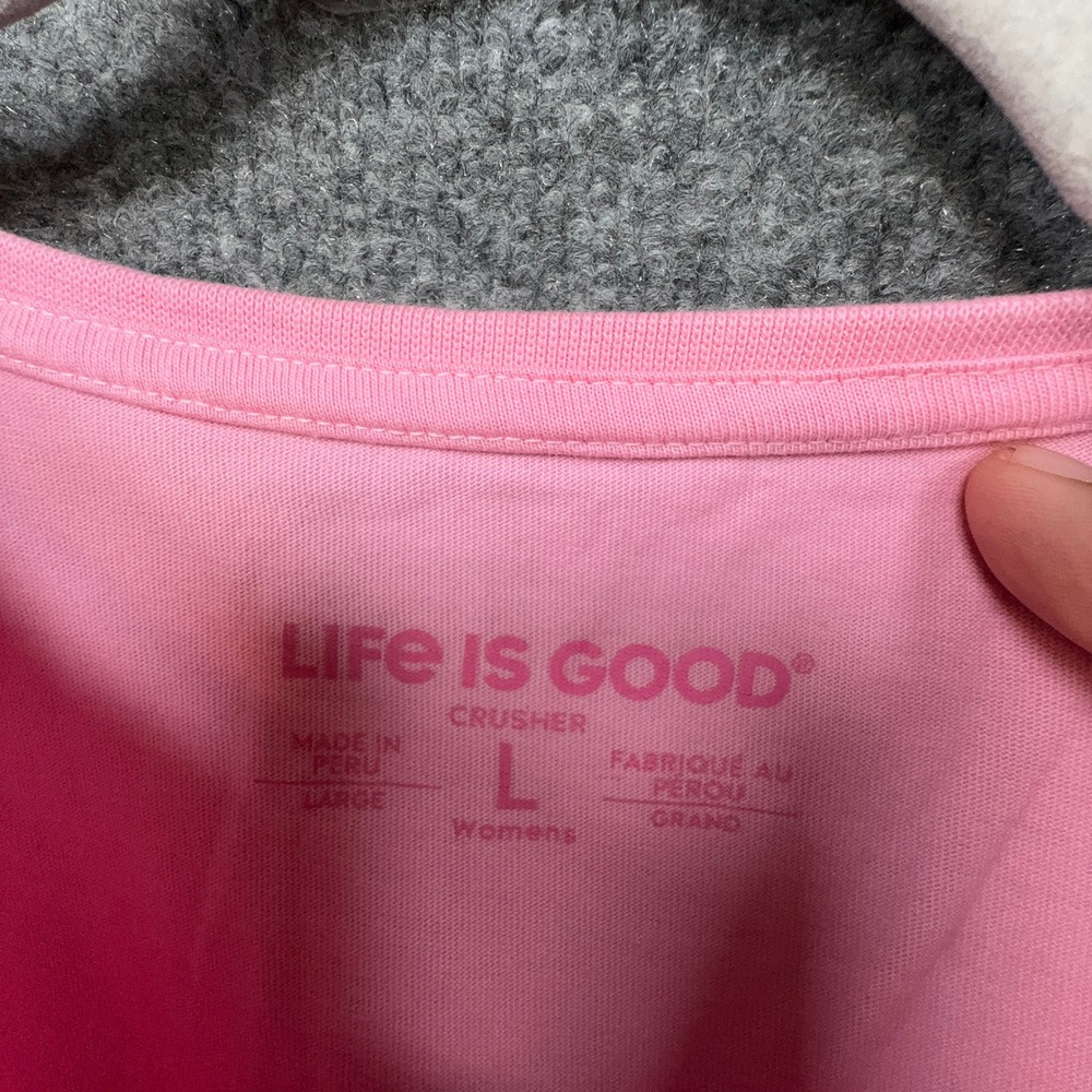 Life Is Good Tshirt Womens Large Pink Rose Flower Graphic Crusher Cotton Tee - Picture 3 of 8